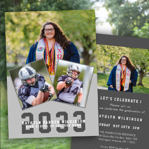 Invitation Sporty Girl Modern Bold Script 4 Photo Graduation