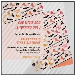 Invitation Spotacular Ghost Pink Halloween 1er anniversaire