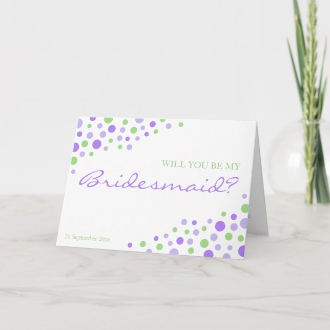Invitation Spotty Modern Purple Green Be My Bridesmaid Invita (Devant)