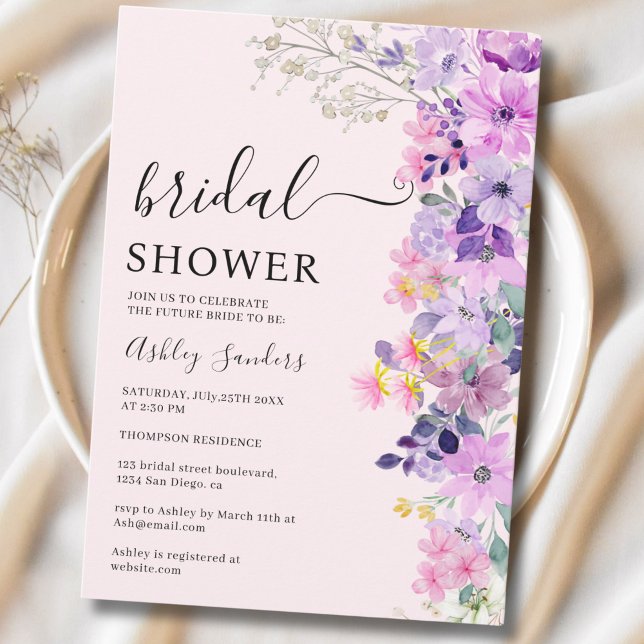 Invitation Spring Bridal shower with wildflowers Purple Color (Créateur téléchargé)
