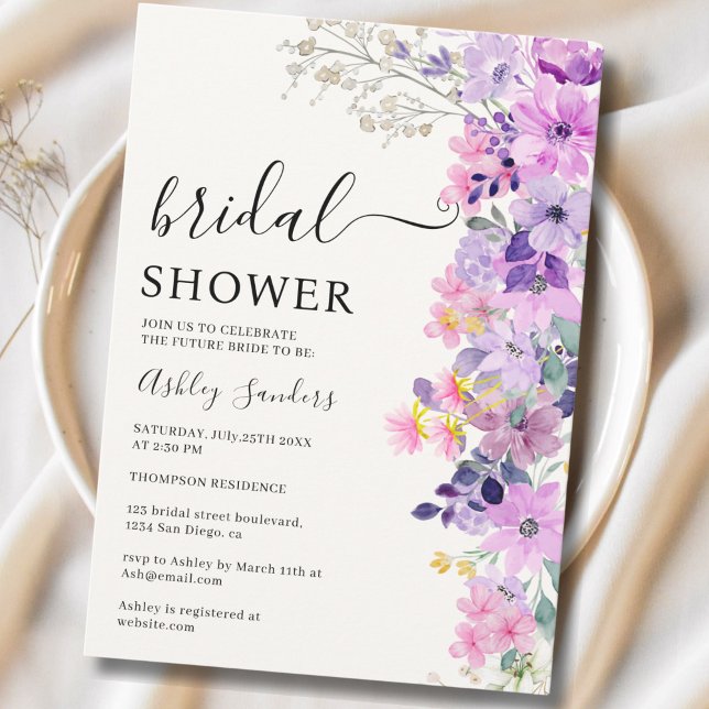 Invitation Spring Bridal shower with wildflowers Purple Color (Créateur téléchargé)