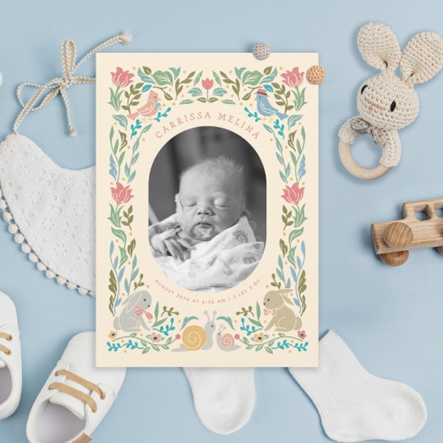 Invitation Spring Bunnies Oiseaux Escargot Pastel Photo Naiss (Créateur téléchargé)