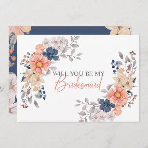 Invitation Spring Coral Navy Floral Serez-Vous Ma Femme D'Acc