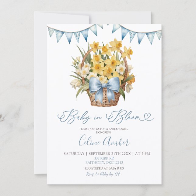 Invitation Spring Floral Blue Coquette Baby Shower (Devant)