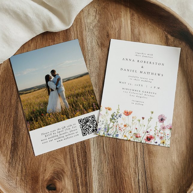 Invitation Spring Floral Meadow QR Code Photo Wedding (Créateur téléchargé)