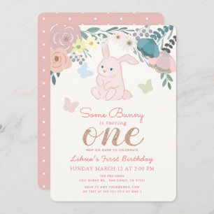 Invitation Spring Floral Pink Bunny Girl