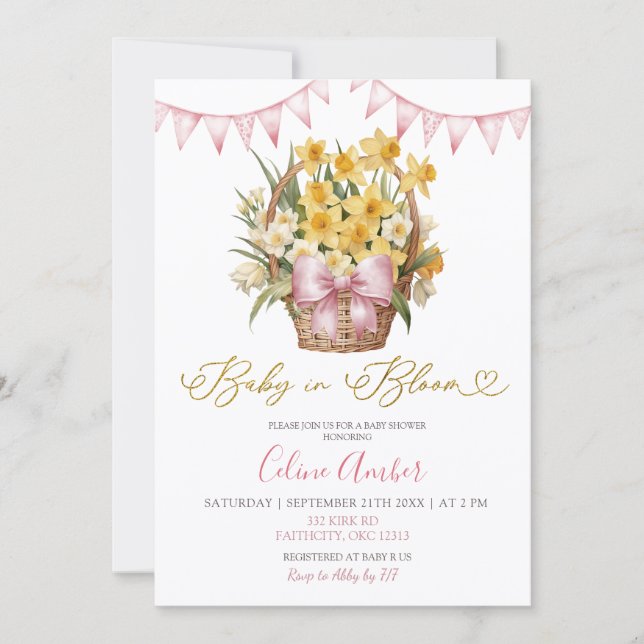 Invitation Spring Floral Pink Coquette Baby Shower (Devant)