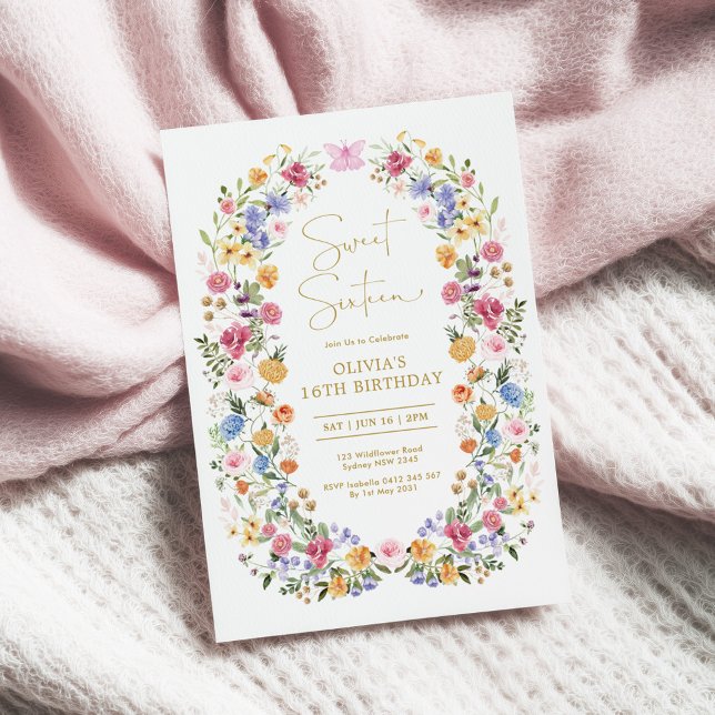 Invitation Spring Garden Flower Wreath Sweet 16 Birthday (Créateur téléchargé)