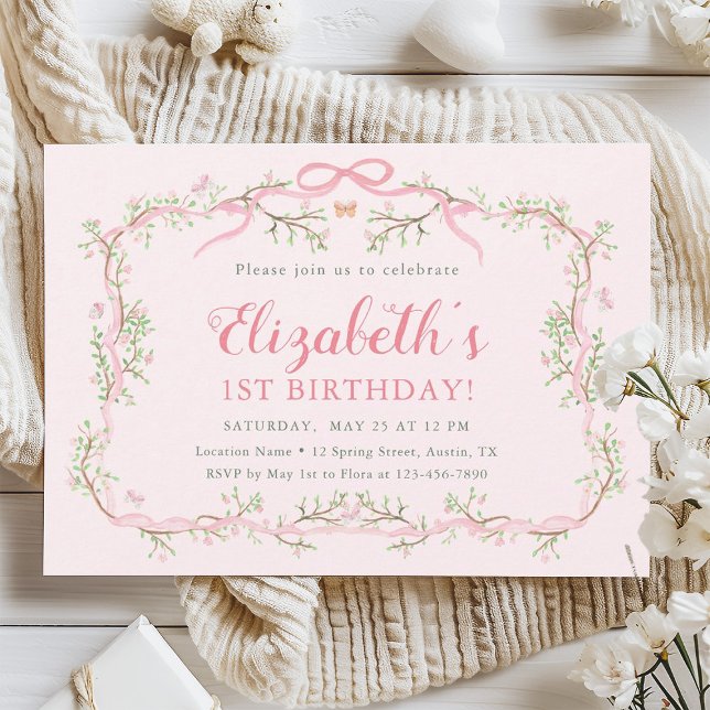 Invitation Spring Garden Pink & Green 1er anniversaire (Créateur téléchargé)