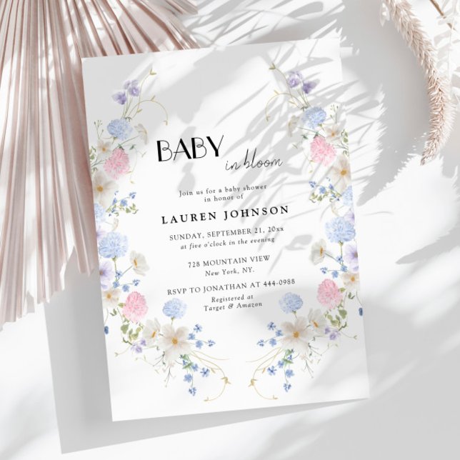 Invitation Spring Garden Rose violet Fleur sauvage Baby showe (Créateur téléchargé)