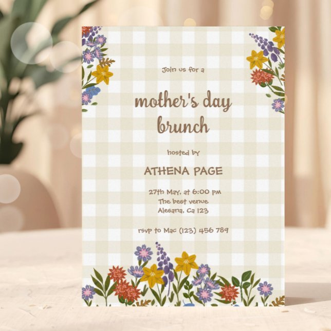 Invitation Spring Gingham Floral Mother's Day (Mother’s Day Brunch Invitation Template | Floral Mother's Day Invite | Editable Mother's Day Event I)