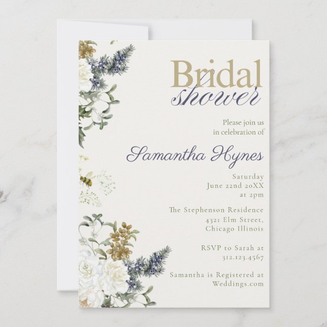 Invitation Spring or Winter floral Bridal Shower  (Devant)