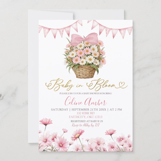 Invitation Spring Pink Daisy Baby Bloom Coquette Baby Shower (Devant)
