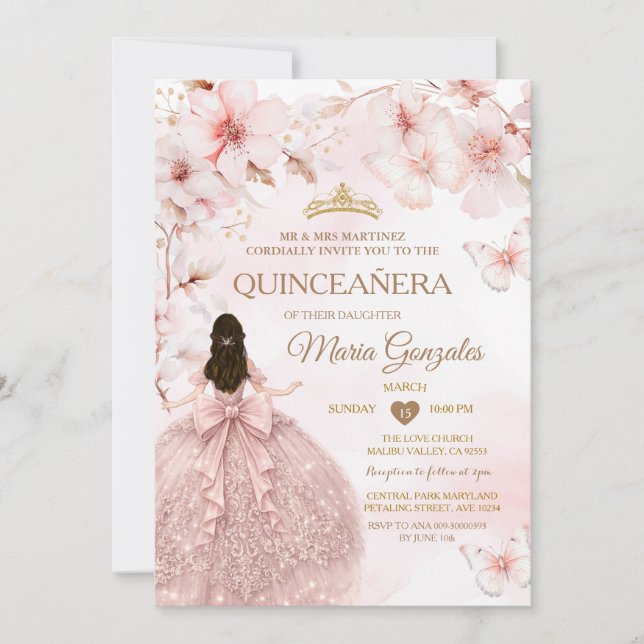 Invitation Spring Sakura Quinceañera Sweet 16 Cherry blossom  (Devant)