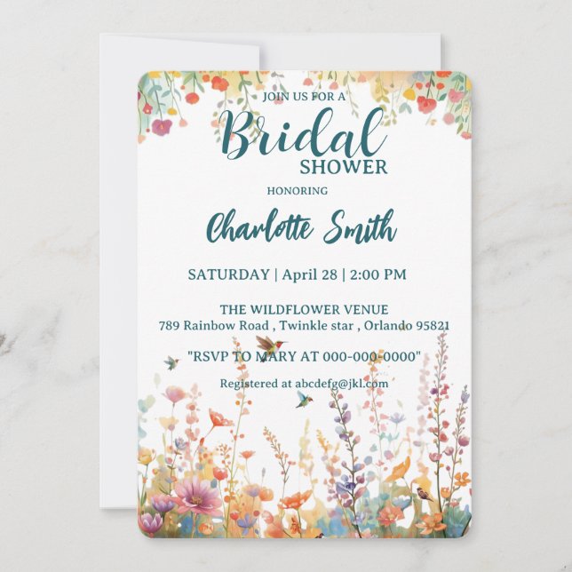 Invitation Spring Watercolor Birds Floral Monogram Wildflower (Devant)