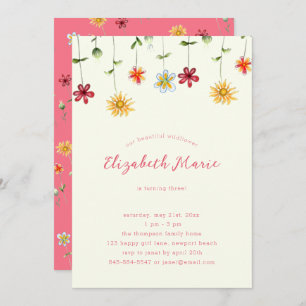 Invitation Spring Whimsical Fleur sauvage Hot rose Girl Anniv