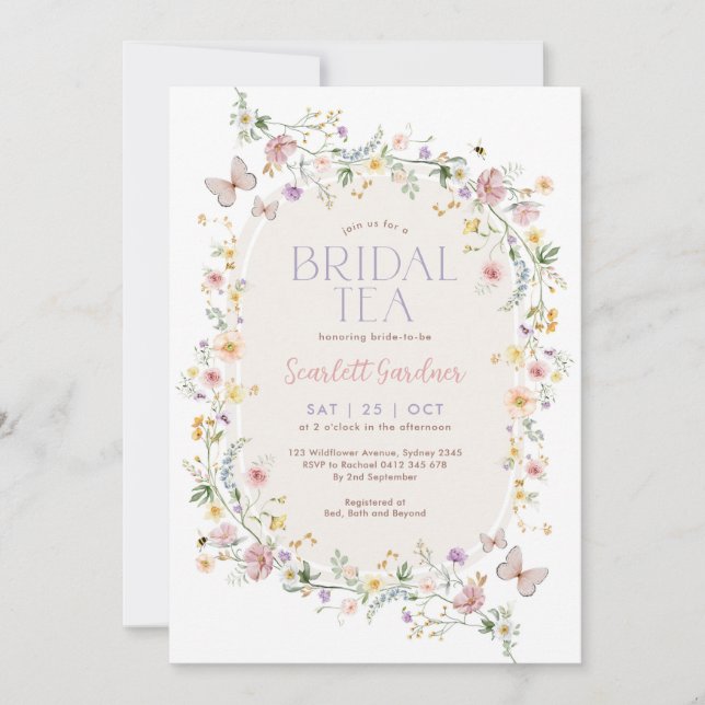 Invitation Spring Wildflower Butterfly Bridal Tea (Devant)
