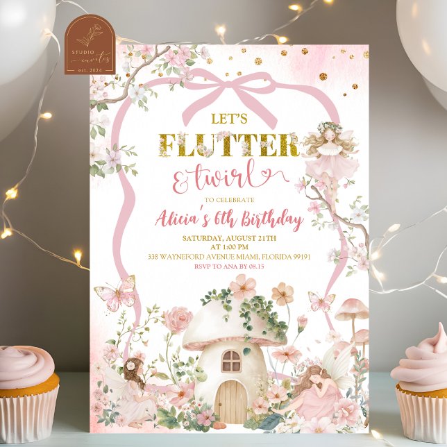 Invitation Spring woodland fairy flutter and twirl birthday (Créateur téléchargé)