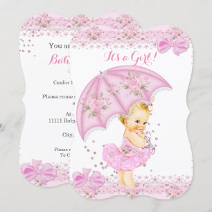 Invitation Sprinkle Blonde Baby Shower Fille Floral Rose
