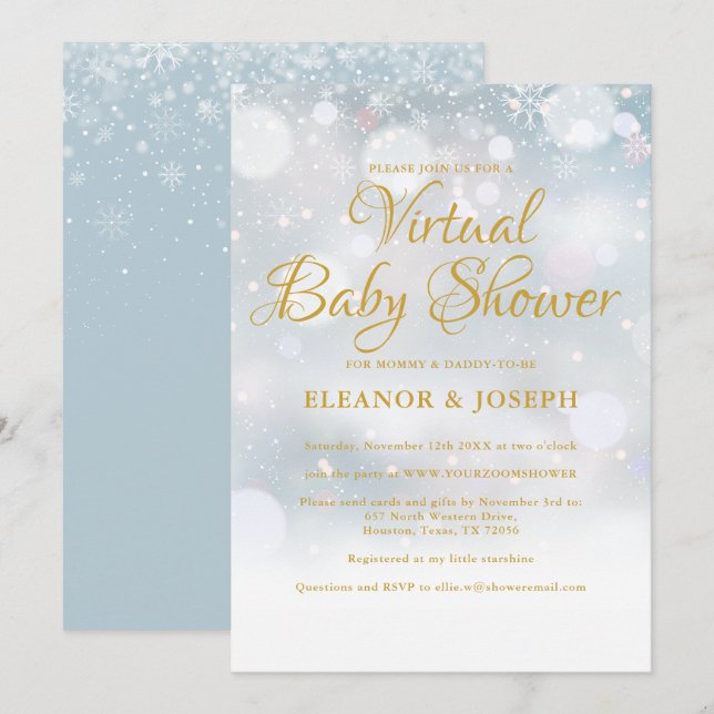 Invitation Sprinkle de Baby Shower Virtuel d'Hiver (Devant / Derrière)