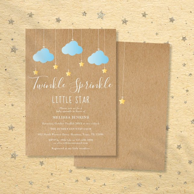 Invitation Sprinkle Rustique Twinkle Bébé Sprinkle / Douche (Rustic Twinkle Sprinkle Baby Boy Sprinkle / Shower Invitation)