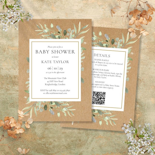 Invitation Sprinkles de Baby Shower Rustique Tout En Un Feuil (Rustic All In One Baby Shower Sprinkle Greenery Invitation)