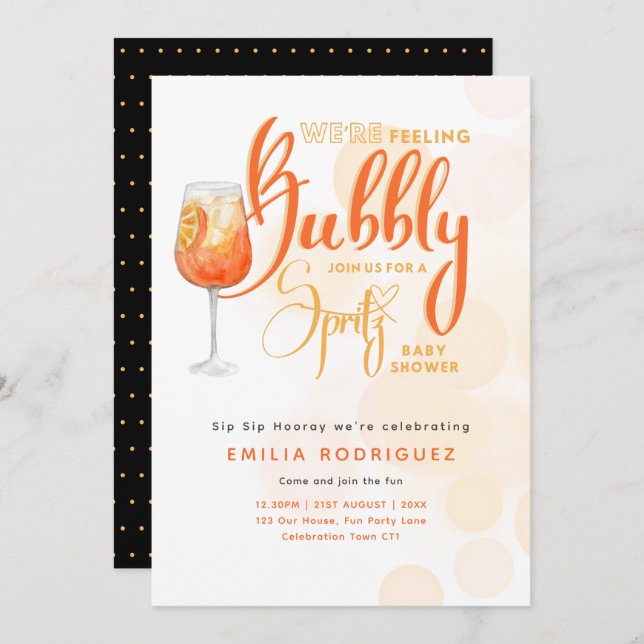 Invitation Spritz Baby shower garçon ou fille Black Orange (Devant / Derrière)