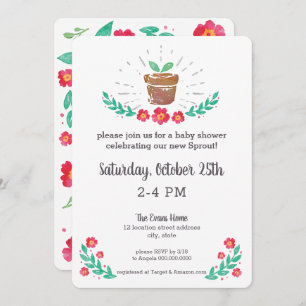 Invitation Sprout Plante Baby shower Jardin Pot Aquarelle
