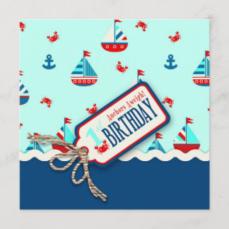 Invitation Square_Aweigh d'anniversaire de bateaux