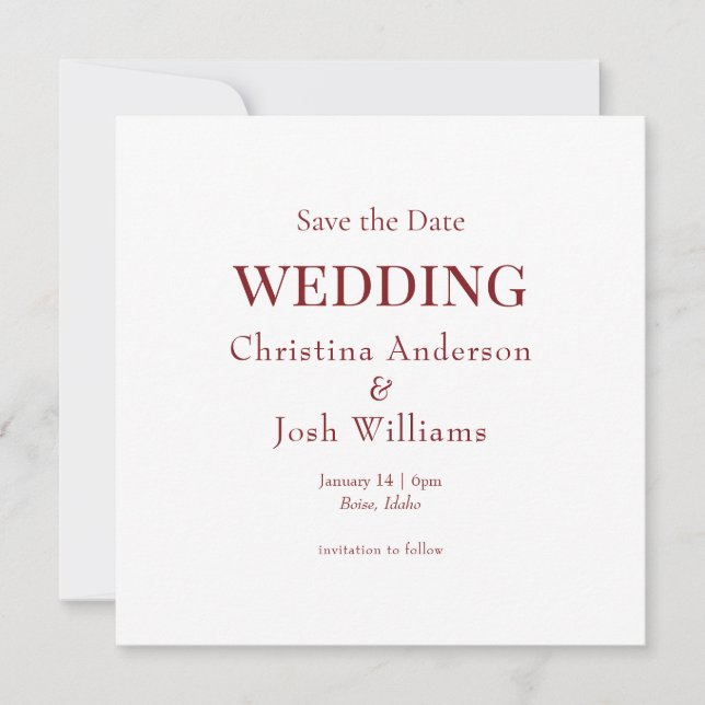 Invitation Square Burgundy Wedding Save the Date (Devant)