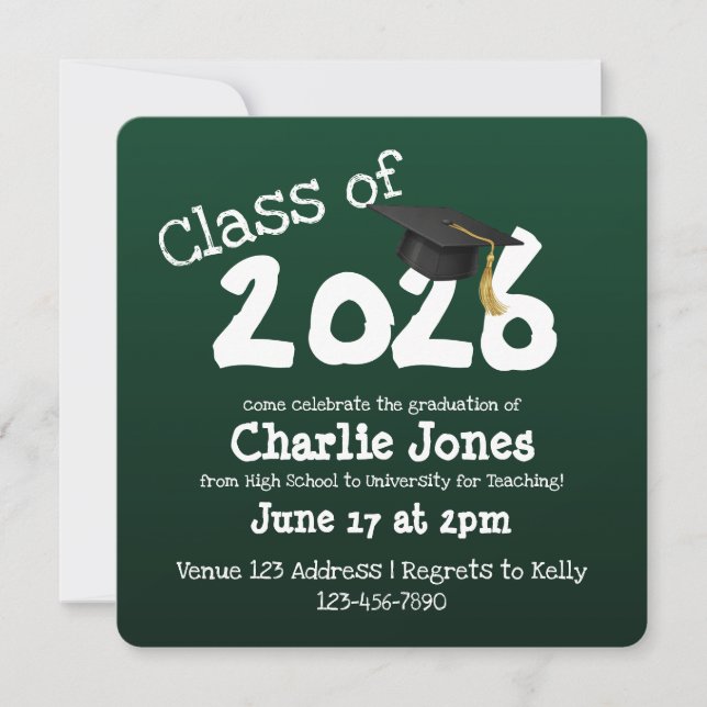 Invitation Square Chalkboard Graduation (Devant)