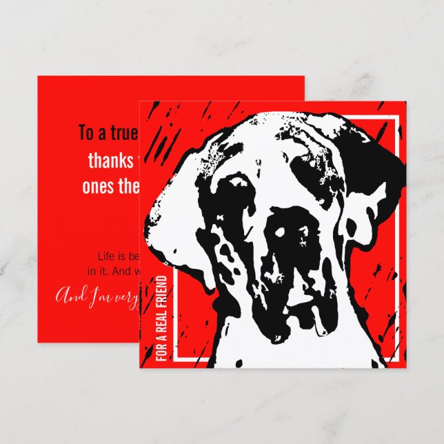 Invitation Square Great Dane Friend Red & Black Linocut (Devant / Derrière)