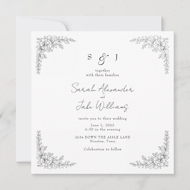 Invitation Square Vintage Floral Wedding Website (Devant)