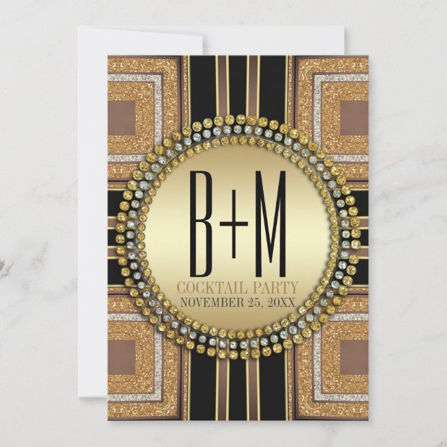 Invitation Squazi ArtDeco Or Noir Cocktail Party (Devant)