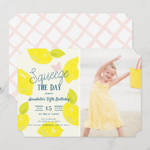 Invitation Squeeze Day Citron Citrus Girl Birthday Photo
