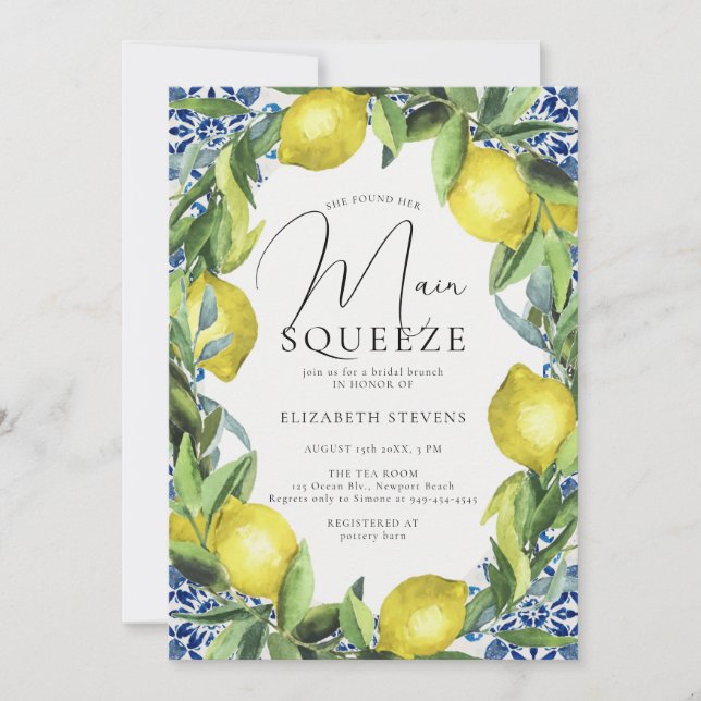 Invitation Squeeze Principal Citron Bleu Toscane Carrelage Fê (Devant)