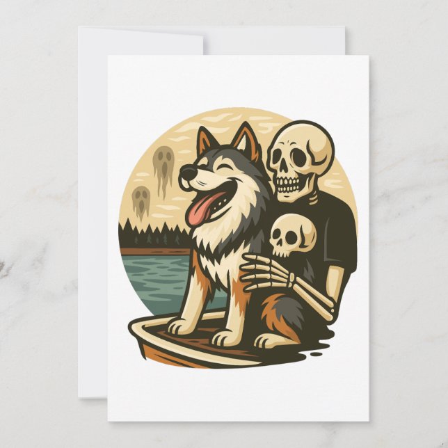 Invitation Squelette avec chien sur l'art d'horreur du lac ha (Devant)