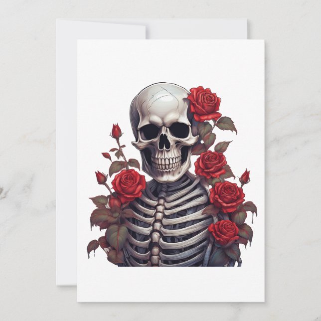 Invitation Squelette avec roses rouges (Devant)