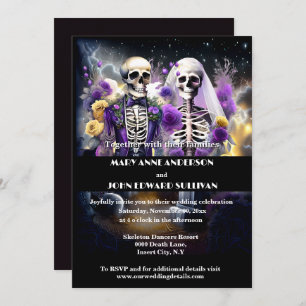 Invitation Squelette couple violet jaune mariage