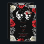 Invitation Squelette Crâne Rouge Blanc Roses Mariage gothique<br><div class="desc">personnaliser pour votre événement</div>