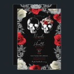 Invitation Squelette Crâne Rouge Blanc Roses Mariage gothique<br><div class="desc">personnaliser pour votre événement</div>