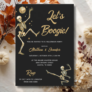 Invitation Squelette de danse disco doré pour la fête d'Hallo