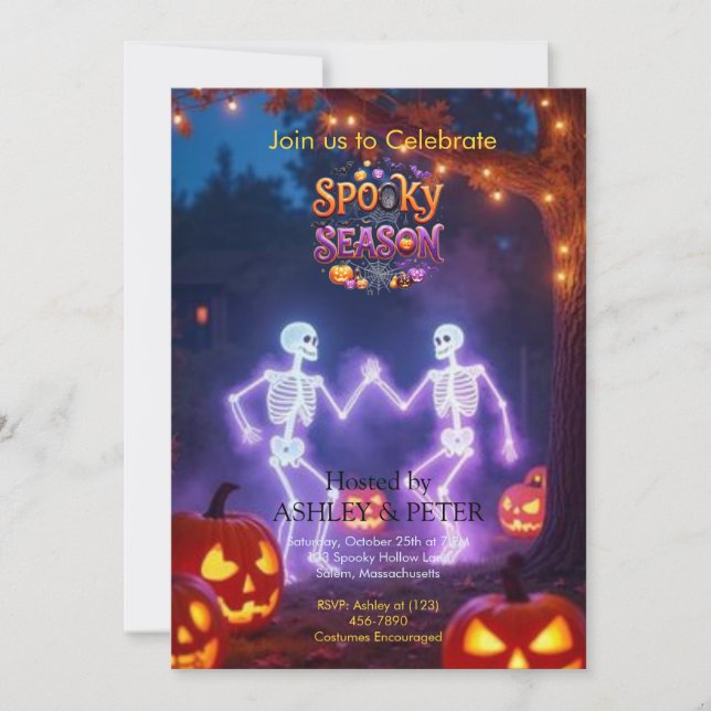 Invitation Squelette de danse effrayant Fête noire d'Hallowee (Devant)