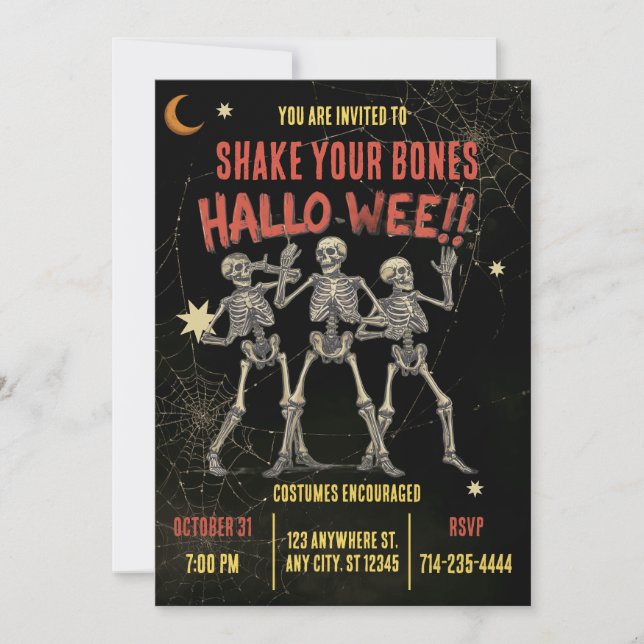 Invitation Squelette de danse vintage Halloween (Devant)