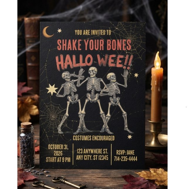 Invitation Squelette de danse vintage Halloween (Créateur téléchargé)