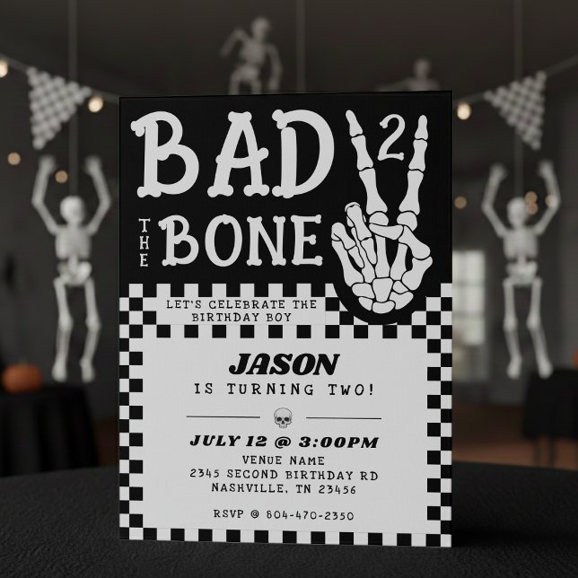 Invitation Squelette de fête d'anniversaire Bad 2 the Bone 2è (Bad 2 the Bone Skeleton 2nd Birthday Party Invitation
)