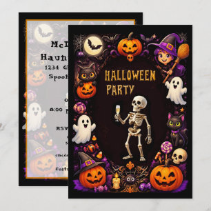 Invitation Squelette de fête d'Halloween avec flûte à Champag