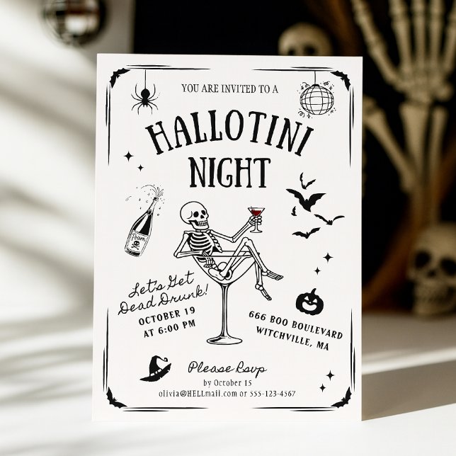 Invitation Squelette de Martini de Halloween écriture fantais (Créateur téléchargé)