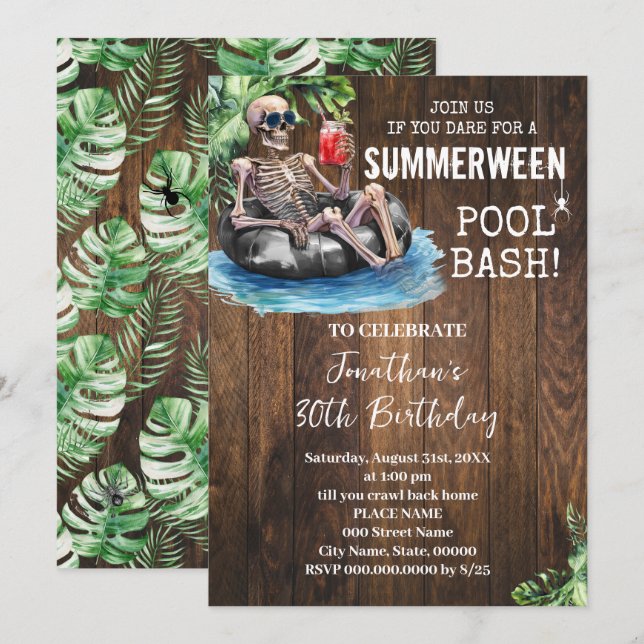 Invitation Squelette de Summerween Tropical Anniversaire Hall (Devant / Derrière)