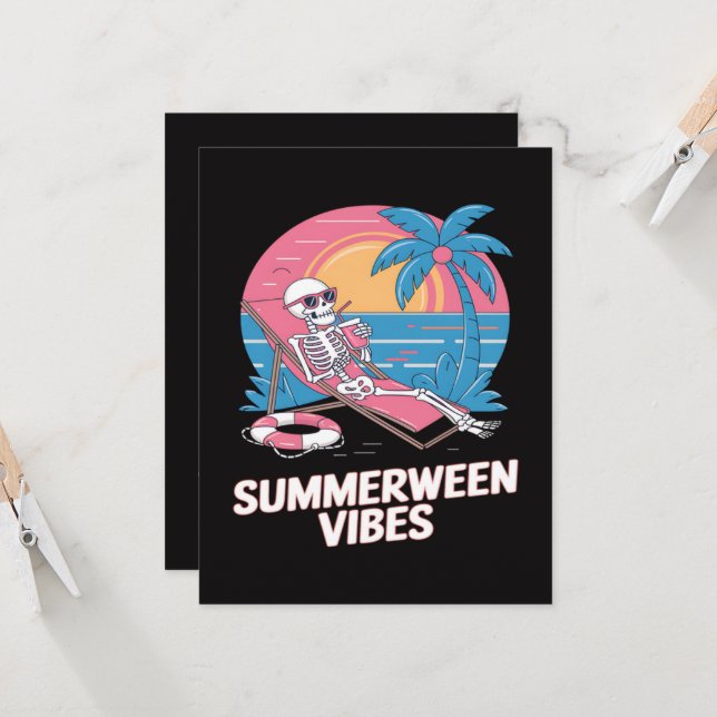 Invitation Squelette de vacances d'été de Summerween plage dr (Devant/Arrière en situation)